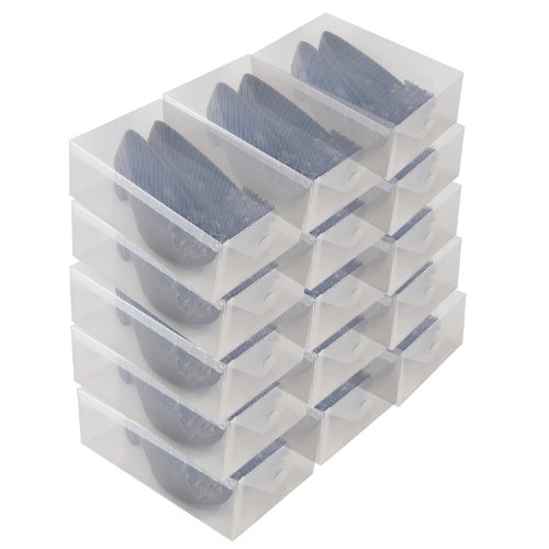 DynaSun 15x PP368T Cajas de Almacenaje para Zapatos Apilable Plegable Contenedor Organizador Transparente para Hombres Damas y Señoras