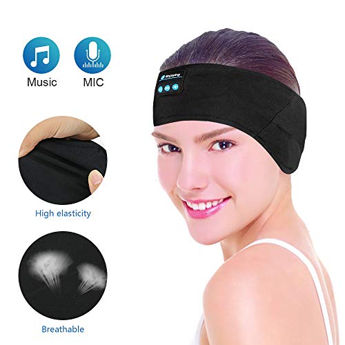 E-More - Diadema inalámbrica con Bluetooth, lavable, ajustable, para dormir, con manos libres, música y micrófono para correr, llamadas de yoga, viajes al aire libre, senderismo, color negro