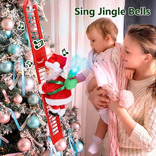 E-More Santa Climbing Rope Ladder, Juguete eléctrico de la Que Sube de Papá Noel,Campanas Musicales eléctricas Escalera de Escalada Juguete de Papá Noel, Juguete de Adorno de estatuilla