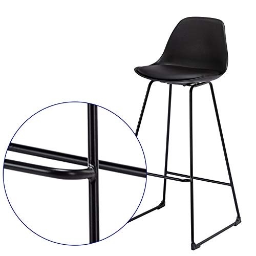 E-starain 2x Taburete de Bar Sillas Altas con Respaldo Silla acolchada tapizada en Piel sintética Taburete Alto Cocina con Patas de Metal Negro