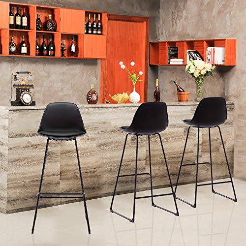 E-starain 2x Taburete de Bar Sillas Altas con Respaldo Silla acolchada tapizada en Piel sintética Taburete Alto Cocina con Patas de Metal Negro