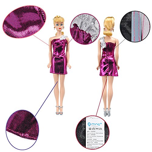 E-TING Lote 15 artículos = 5 Conjuntos Aleatorio Faldas Vestir Vestidos Ropa + 10 Pares de Zapatos para Muñecas Barbie Doll