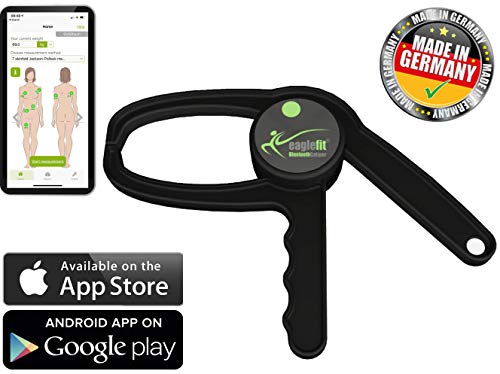 eaglefit Bluetooth Adipómetro, Plicómetro digital para medir la grasa corporal con aplicación, caliper medidor de grasa corporal en forma de pinza eaglefit Bluetooth Adipómetro, Plicómetro digital para medir la grasa corporal con aplicación, caliper medidor de grasa corporal en forma de pinza