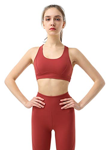 Eagool Conjuntos de Entrenamiento para Mujer Trajes de 4 Piezas Leggings de Yoga de Cintura Alta y Sujetador Deportivo Ropa de Gimnasio Grande Rojo