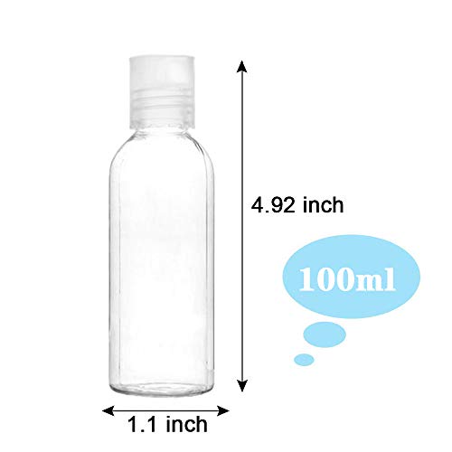 Ealicere 6Piezas Botellas de plástico de 100 ml con Dos embudos,Botella plástica cosmética Transparente,Apto para cosméticos champú Accesorios de Viaje etc.