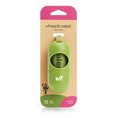 Earth Rated DISPGREEN - Dispensador para bolsas de residuos para perros con 15 bolsas biodegradables de popa y lavanda