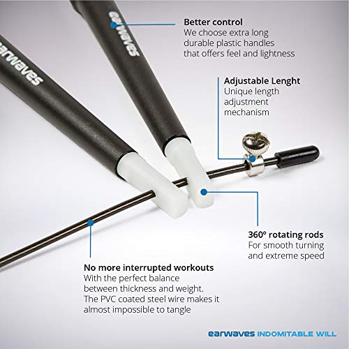 Earwaves ® R3 - Comba básica de Velocidad. Cuerda para Saltar para Entrenamiento Funcional, Boxeo, MMA. Longitud Ajustable de 3 Metros y rodamientos Ligeros para Double Unders. Earwaves ® R3 - Comba básica de Velocidad. Cuerda para Saltar para Entrenamiento Funcional, Boxeo, MMA. Longitud Ajustable de 3 Metros y rodamientos Ligeros para Double Unders.