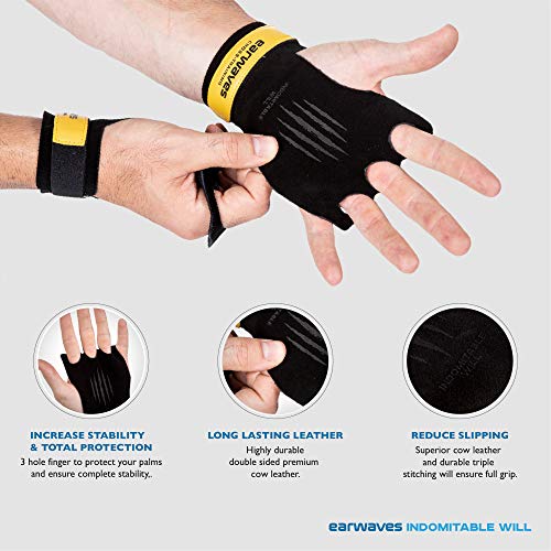 Earwaves ® Slim Grips 3H - Calleras Crossfit Cuero para Hombre y Mujer. Guantes Ideales para Calistenia, Gymnastics, Pull ups, Muscle ups, Dominadas Barra y Anillas, etc.