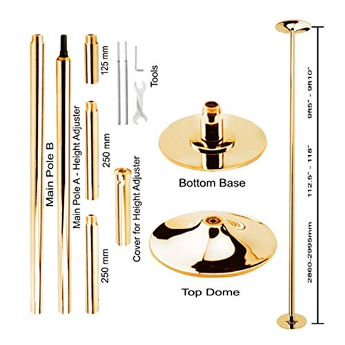 EASOUG Gold Pole Dance Acero Inoxidable,Pole Dance Barra de Baile Giratoria de 45 mm de Acero Inoxidable Profesional con Longitud de 2.3m - 2.75m Tubo Acero Inoxidable Carga Máx 250KG