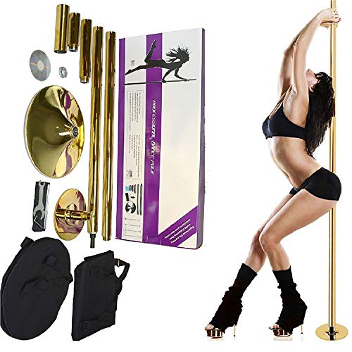 EASOUG Gold Pole Dance Acero Inoxidable,Pole Dance Barra de Baile Giratoria de 45 mm de Acero Inoxidable Profesional con Longitud de 2.3m - 2.75m Tubo Acero Inoxidable Carga Máx 250KG