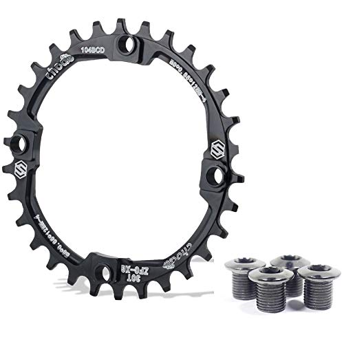 EASTERN POWER Plato 30 Dientes BCD 104, Plato BCD 104 Bicicleta Montaña, Aluminio Monoplato 30 Dientes MTB, Negro(Incluye 4 Tornillos Plato)