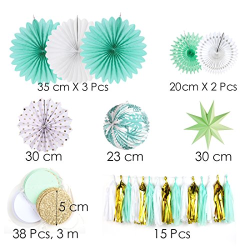 Easy Joy Decoración Verde Chic, Fan Paper Tassel Borla Decoration Menta para La Fiesta de Cumpleaños Aniversario Wedding Partido Verano Carnaval, Menta