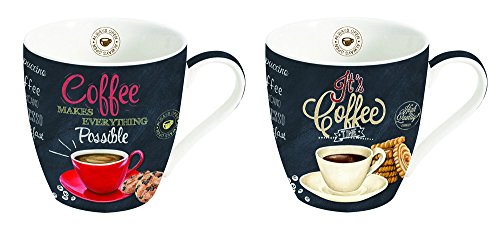 EASY LIFE Juego de 2 Tazas de café - Fabricado en Porcelana - exámenes diseño Italiano - un Gran Regalo Idea - Ideal fo Cualquier café Amante