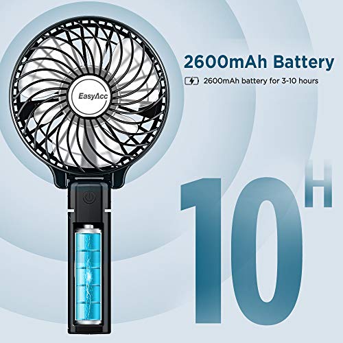 EasyAcc Ventiladores USB de 2600mAh Recargable Mini Ventiladores de Mano 3 Velocidades portátil Eléctrico Ventilador 3-10 H para el hogar al Aire Libre el Que Viajes Acampa-Negro