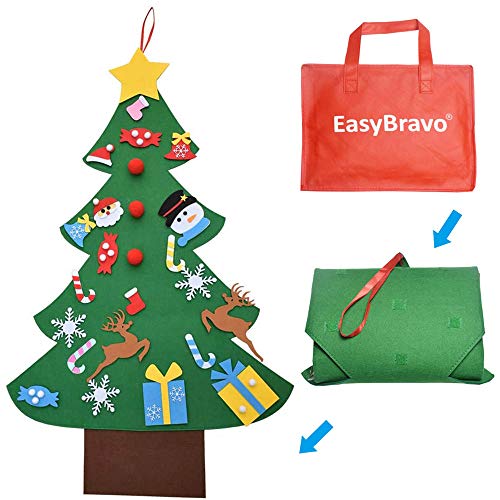 EasyBravo El árbol de Navidad del Fieltro de los 3.6FT DIY fijó + los Ornamentos Desmontables 26pcs, Regalos Colgantes de Navidad de la Pared para Las Decoraciones de la Navidad