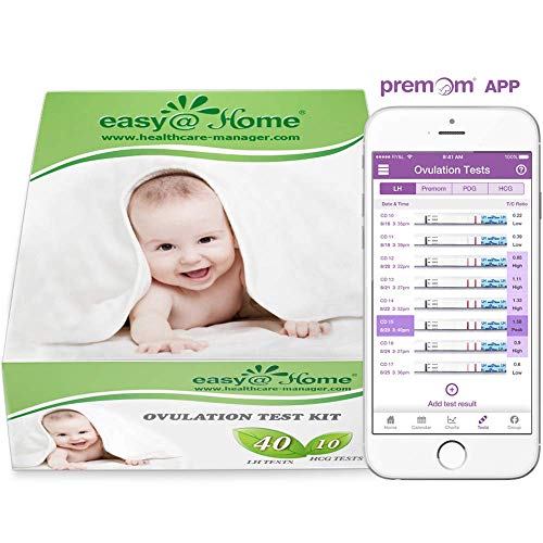 Easy@Home 40 Tiras de Ovulación y 10 Tiras de Embarazo, Kits de Tests de Ovulación y Fertilidad, Impulsado por la App Ovulación Premom gratuita Español Ovulación y fertilidad
