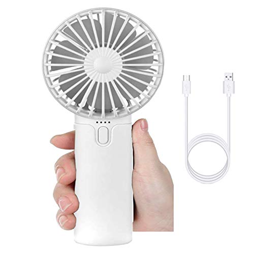 EasyULT Mini Ventilador de Mano USB, con 5200mAh Batería, Recargable USB Ventilador Portátil, 3 Velocidades Ajustable y Base Escritorio para al Hogar, Oficina, Viajes, Picnic-Blanco