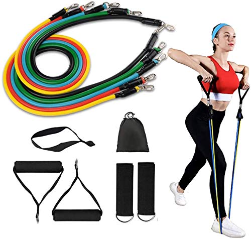 Eayon Hair Conjunto de Bandas de Resistencia 11pcs Resistance Band Set Home Exercise Fitness Exercise Bands Training, Physical Therapy, Home Workouts,Yoga