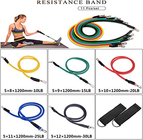 Eayon Hair Conjunto de Bandas de Resistencia 11pcs Resistance Band Set Home Exercise Fitness Exercise Bands Training, Physical Therapy, Home Workouts,Yoga