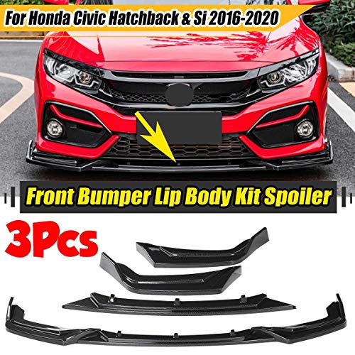 EBDS Splitter Delantero Splitter Lip Spoiler, 3pcs Carry Body Kit Spoiler Protection Cover Protector para Honda para Civic Hatchback & SI 2016-2020,Gloss Black