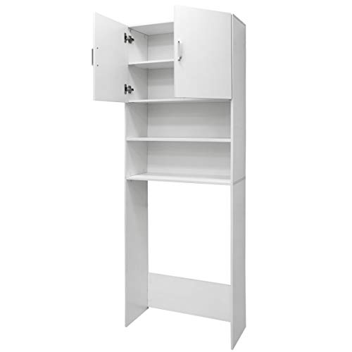 ECD Germany Mueble de lavadora - Blanco - 62,5 x 25 x 190 cm - Armario de baño para lavadora secadora Aseo WC - Estante aglomerado común - Compartimientos sobre Lavandería- Elegante - Fácil de montar