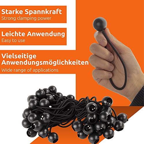 ECENCE 50x tensores de Goma, Set de tensores para Lonas, eslingas tensoras con Bola de plástico, Gomas para Lonas de Carpas, pabellones, Tiendas, Gran Fuerza tensora Negro ECENCE 50x tensores de Goma, Set de tensores para Lonas, eslingas tensoras con Bola de plástico, Gomas para Lonas de Carpas, pabellones, Tiendas, Gran Fuerza tensora Negro