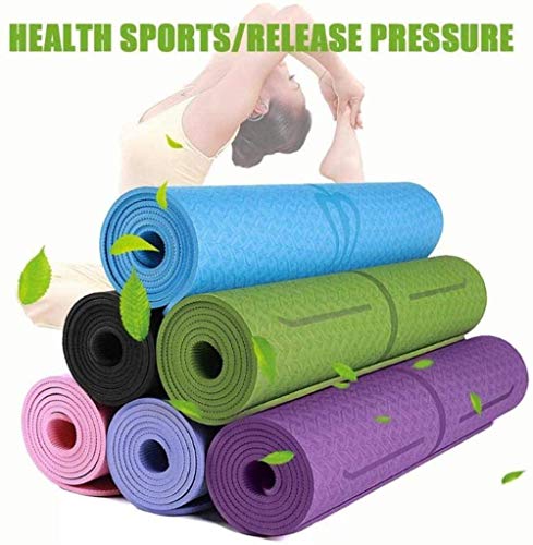 Eco Friendly Yoga Mat Sports Mat Fitness Mat con líneas de alineación, TPE Non-Slip Training Mat Adecuado para Gimnasio o Yoga Ambiental Familiar (72" X 23" X 6mm)(Color:Black,Size:0.6cm)