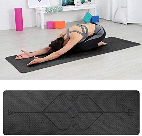 Eco Friendly Yoga Mat Sports Mat Fitness Mat con líneas de alineación, TPE Non-Slip Training Mat Adecuado para Gimnasio o Yoga Ambiental Familiar (72" X 23" X 6mm)(Color:Black,Size:0.6cm)