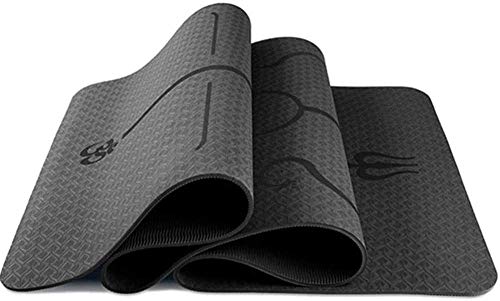 Eco Friendly Yoga Mat Sports Mat Fitness Mat con líneas de alineación, TPE Non-Slip Training Mat Adecuado para Gimnasio o Yoga Ambiental Familiar (72" X 23" X 6mm)(Color:Black,Size:0.6cm)