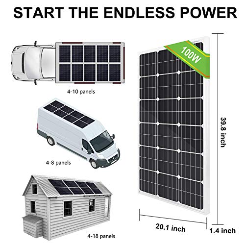 ECO-WORTHY 200 vatios (2 piezas 100 vatios) Panel solar monocristalino completo Kit de barco RV sin conexión a la red con controlador de carga LCD + cable solar + soportes de montaje