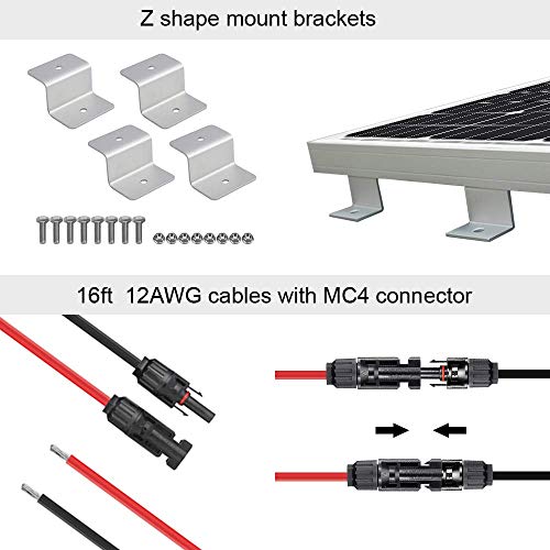 ECO-WORTHY 200 vatios (2 piezas 100 vatios) Panel solar monocristalino completo Kit de barco RV sin conexión a la red con controlador de carga LCD + cable solar + soportes de montaje