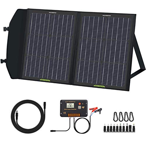 ECO-WORTHY 60W Panele Solare Plegable con Controlador de Carga, Salida DC, Carga Portátil para Uso en Exteriores, en Maleta para RV/Camper/Excursionismo/Tablet/Smartphone