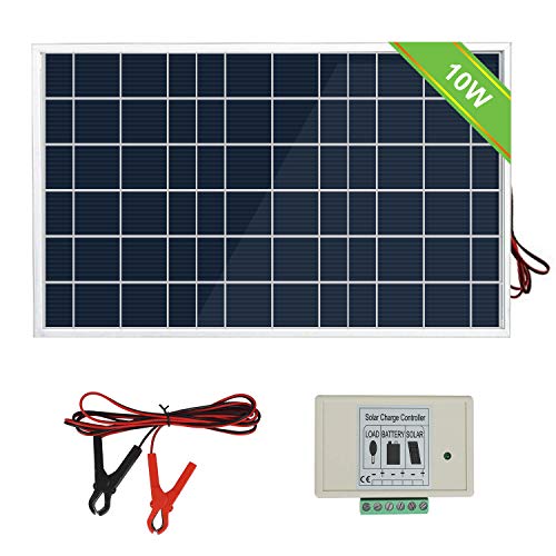 ECO-WORTHY Kit de sistema de panel solar de 10 vatios: 1 módulo solar de 10 W 12 V con controlador de carga de 3 A con cables de batería 12 voltios cargador de batería para RV Boat