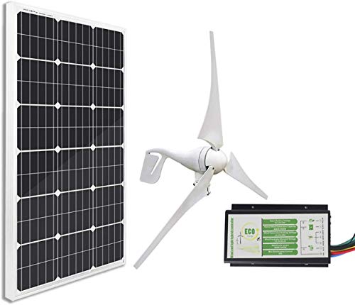 ECO-WORTHY Kit Solar de 12 voltios y 500 vatios: 12V / 24V 400W Wind Turbine + 12V 100W Panel Solar monocristalino + 24cm de Cable para Uso doméstico