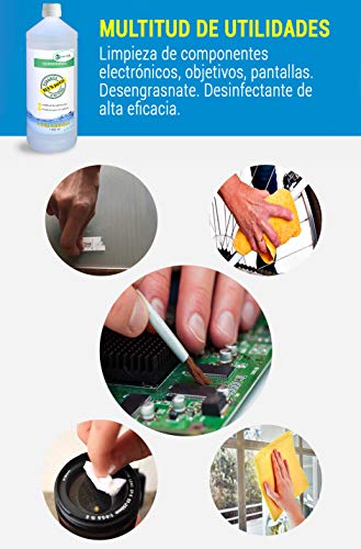 Ecosoluciones Químicas - 1 litro | Alcohol Isopropílico 99,9% Alta pureza IPA | Limpieza componentes electrónicos, Objetivos, Pantallas. Desengrasante. Desinfección y Limpieza Superficies Ecosoluciones Químicas - 1 litro | Alcohol Isopropílico 99,9% Alta pureza IPA | Limpieza componentes electrónicos, Objetivos, Pantallas. Desengrasante. Desinfección y Limpieza Superficies