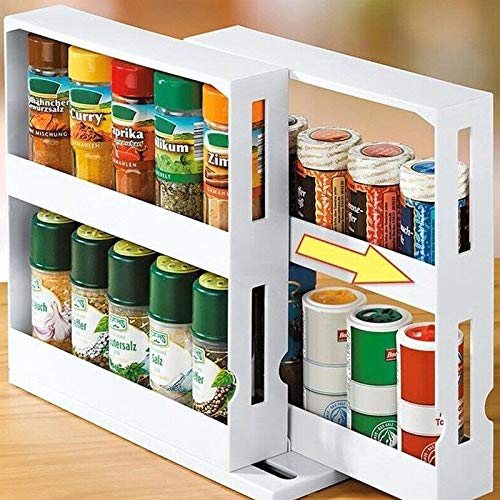 ECOSWAY - Estante de almacenamiento de especias multifunción de 2 niveles, se adapta a hasta 20 tarros de especias, condimento de especias, estante giratorio para cocina, hogar ECOSWAY - Estante de almacenamiento de especias multifunción de 2 niveles, se adapta a hasta 20 tarros de especias, condimento de especias, estante giratorio para cocina, hogar
