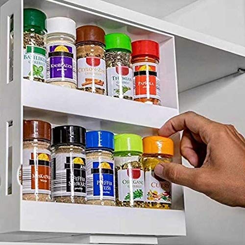 ECOSWAY - Estante de almacenamiento de especias multifunción de 2 niveles, se adapta a hasta 20 tarros de especias, condimento de especias, estante giratorio para cocina, hogar ECOSWAY - Estante de almacenamiento de especias multifunción de 2 niveles, se adapta a hasta 20 tarros de especias, condimento de especias, estante giratorio para cocina, hogar