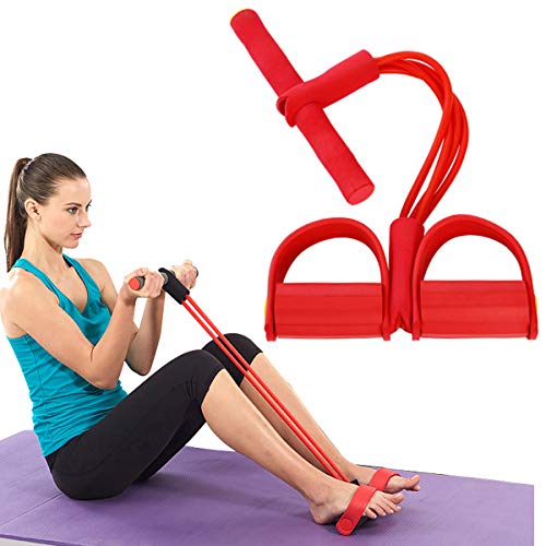 ECYC Banda De Resistencia con Manijas Pedal para Gimnasio Home Fitness Yoga Workout, Entrenamiento Bandas EláSticas para Brazo Cintura Pierna Prensa De MusculacióN Ejercicio, Rojo