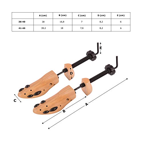 Edaygo Horma de madera de loto con rosca de tornillo calzado de mujer y hombre, Ensanchador de zapatos, Moldeador calzado, número: 36-40, 1 par