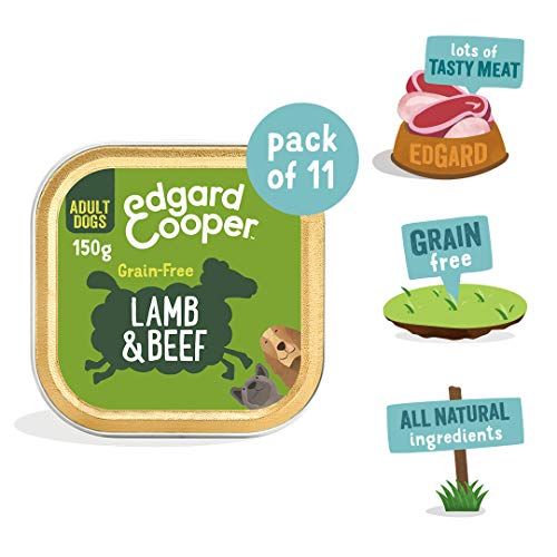 Edgard & Cooper Comida humeda Perros Adultos sin Cereales, Natural con Cordero y Ternera. Alimentación balanceada y Sana con proteinas y aminoácidos. Carne 100% Fresca en paté. Pack de 11x150gr