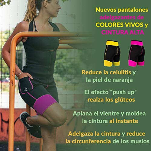 EDM - Pantalones para Adelgazar Mujer con Cuerda Saltar - Pantalones Sauna adelgazantes Mujer - Pantalon Reductor - Pantalones térmicos de Ejercicio - Pantalones Neopreno Cortos Mujer - Amarillo XL