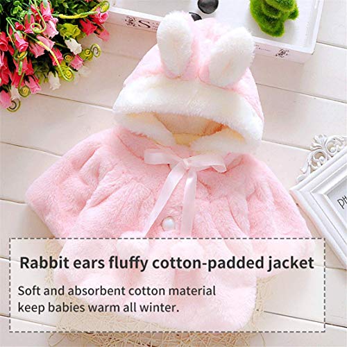 EDOTON Abrigos Bebé, Niña Infant Ropa Otoño Invierno Chaqueta con Oreja de Conejo Capucha Grueso Capa para Bebés Niña 0-36 Mes (6-12 Meses, Rosado)