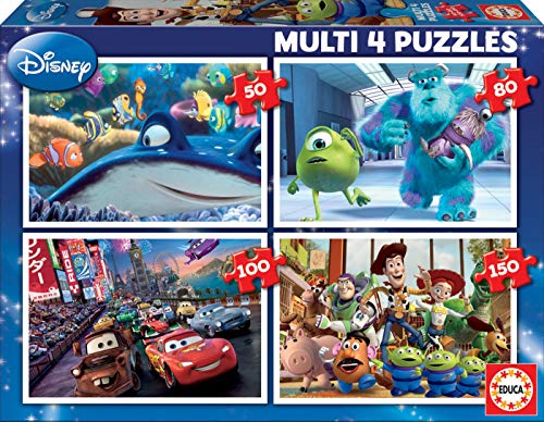 Educa - Multi 4 Puzzles Junior, puzzle infantil Pixar: Buscando a Nemo, Monster Inc, Cars y Toy Story de 50,80,100 y 150 piezas, a partir de 5 años (15615)