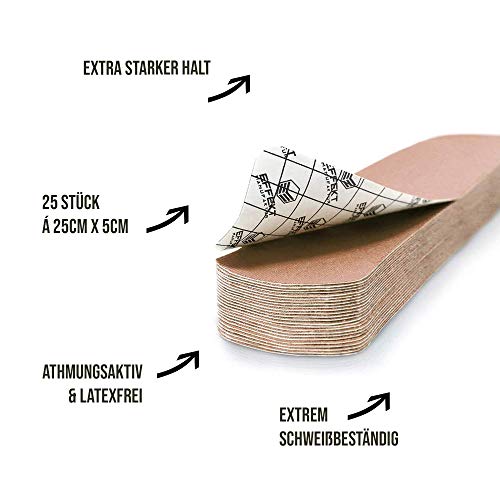 Efectos Manufaktur® [25 cm x 5 cm] Cinta de kinesioterapia precortada en muchos colores I PreCut Tape resistente al agua & elástica I Extra Fuerte Kinesiología Tape