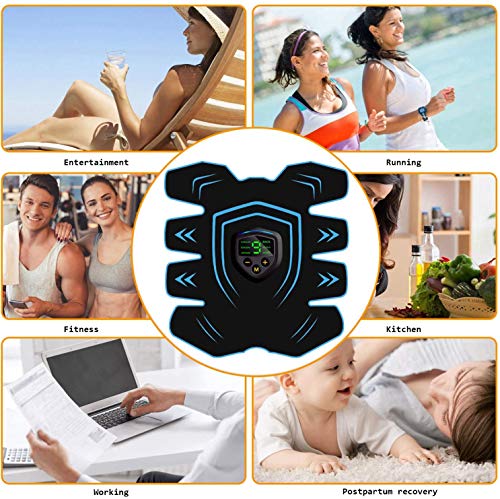 EGEYI Electroestimulador Muscular Abdominales Cinturón,Masajeador Eléctrico Cinturón con USB,Entrenador Inalámbrico Portátil de 6 Modos de Simulación,10 Niveles Diferentes para Abdomen/Cintura