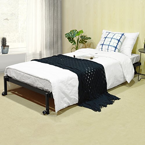 Eggree Marco de Cama Individual Cama Plegable Cama de Invitados Base de Cama de Metal con Ruedas extraíbles 190 x 90 cm Negro