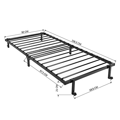 Eggree Marco de Cama Individual Cama Plegable Cama de Invitados Base de Cama de Metal con Ruedas extraíbles 190 x 90 cm Negro