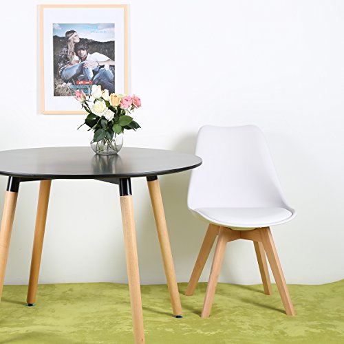 EGGREE Pack de 4 Tulip Sillas de Comedor Sillas Cocina Nórdico con Asiento Tapizado y Las piernas de Madera de Haya Maciza - Blanco