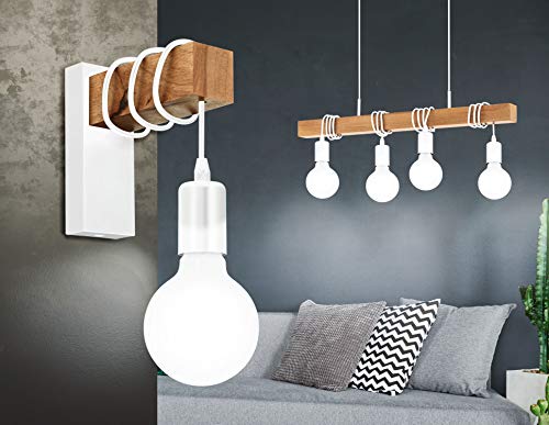 EGLO Townshend - Lámpara de pared (1 foco, diseño industrial, retro, acero y madera, color blanco, marrón, casquillo E27) EGLO Townshend - Lámpara de pared (1 foco, diseño industrial, retro, acero y madera, color blanco, marrón, casquillo E27)
