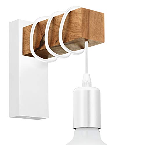 EGLO Townshend - Lámpara de pared (1 foco, diseño industrial, retro, acero y madera, color blanco, marrón, casquillo E27) EGLO Townshend - Lámpara de pared (1 foco, diseño industrial, retro, acero y madera, color blanco, marrón, casquillo E27)